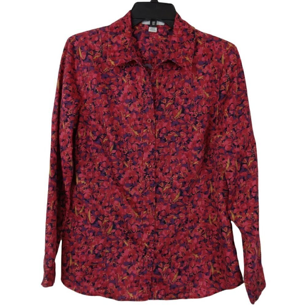 Coldwater Creek | Red Floral Button Front Blouse Shirt | Size M